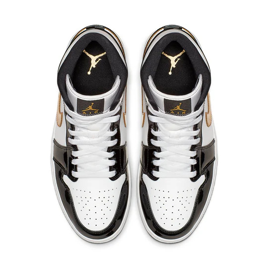 (Special Price)  Jordan 1 Mid Patent Black White Gold